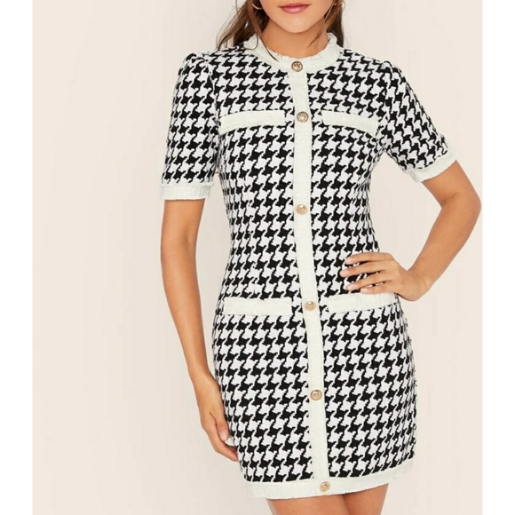 🔥FINAL SALE🔥 | Houndstooth Tweed Button Up Dress - Picture 2 of 6